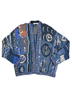 Dept. Anonym Open Front Knit Peace Sign Cardigan in Blue